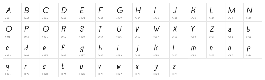 RecinosScript Italic Regular Character Map