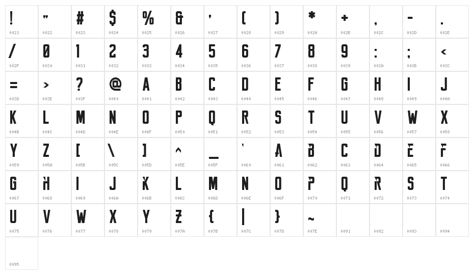 Reckoner Bold Character Map
