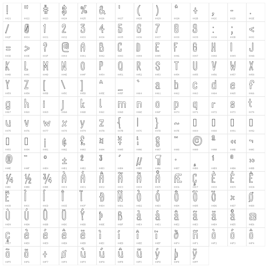 RectoOutline Character Map