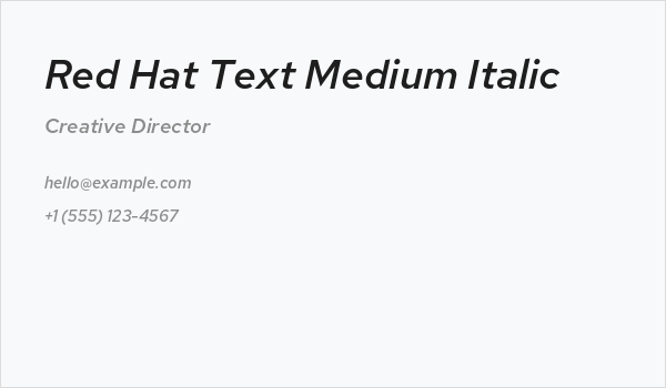 Red Hat Text Medium Italic Business Card
