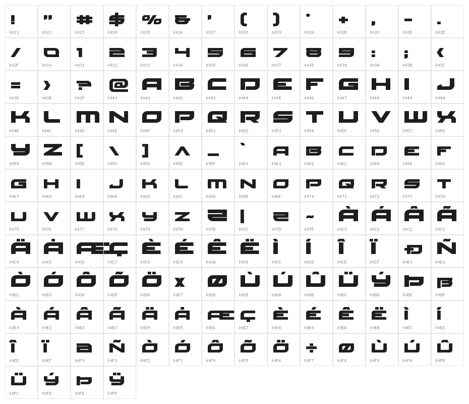 Red Rocket Expanded Character Map