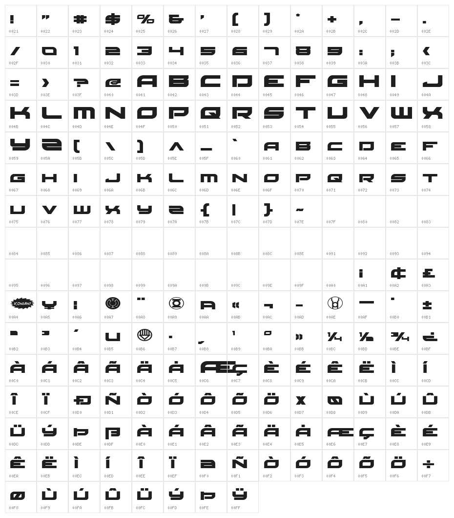 Red Rocket Expanded Character Map