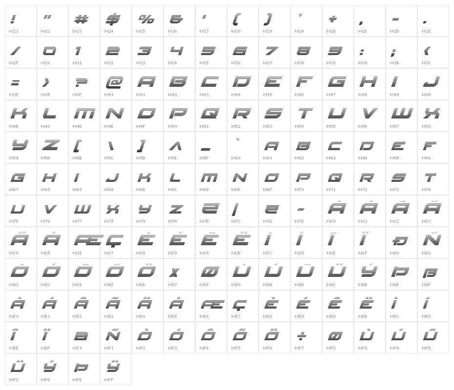 Red Rocket Gradient Italic Character Map