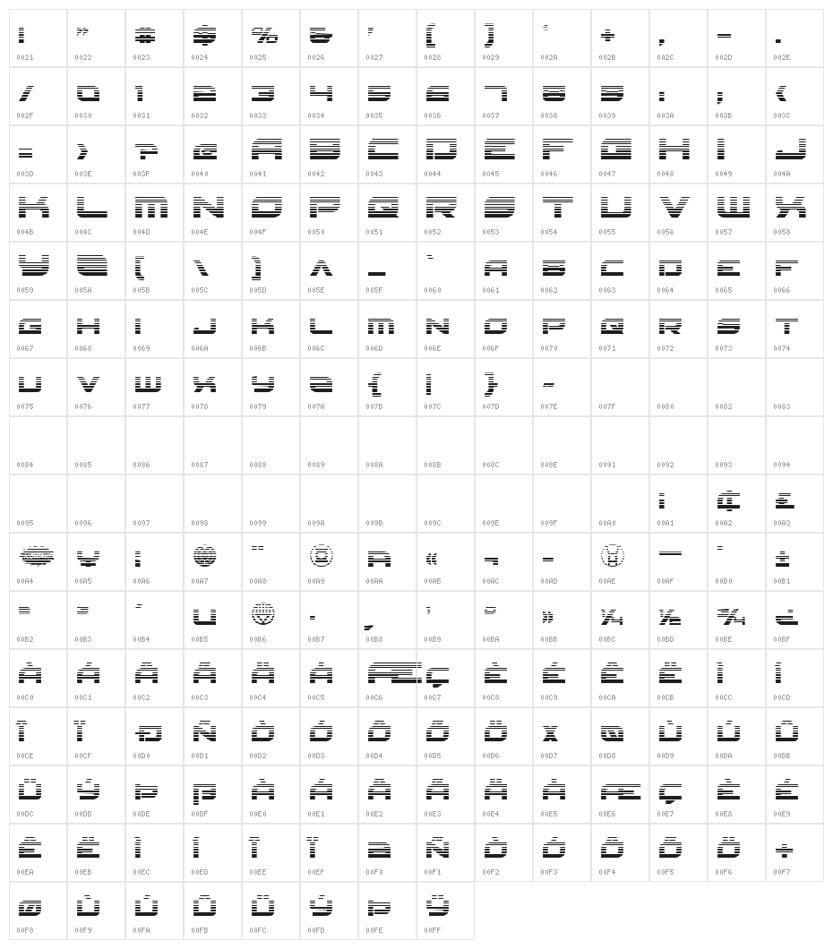 Red Rocket Gradient Regular Character Map