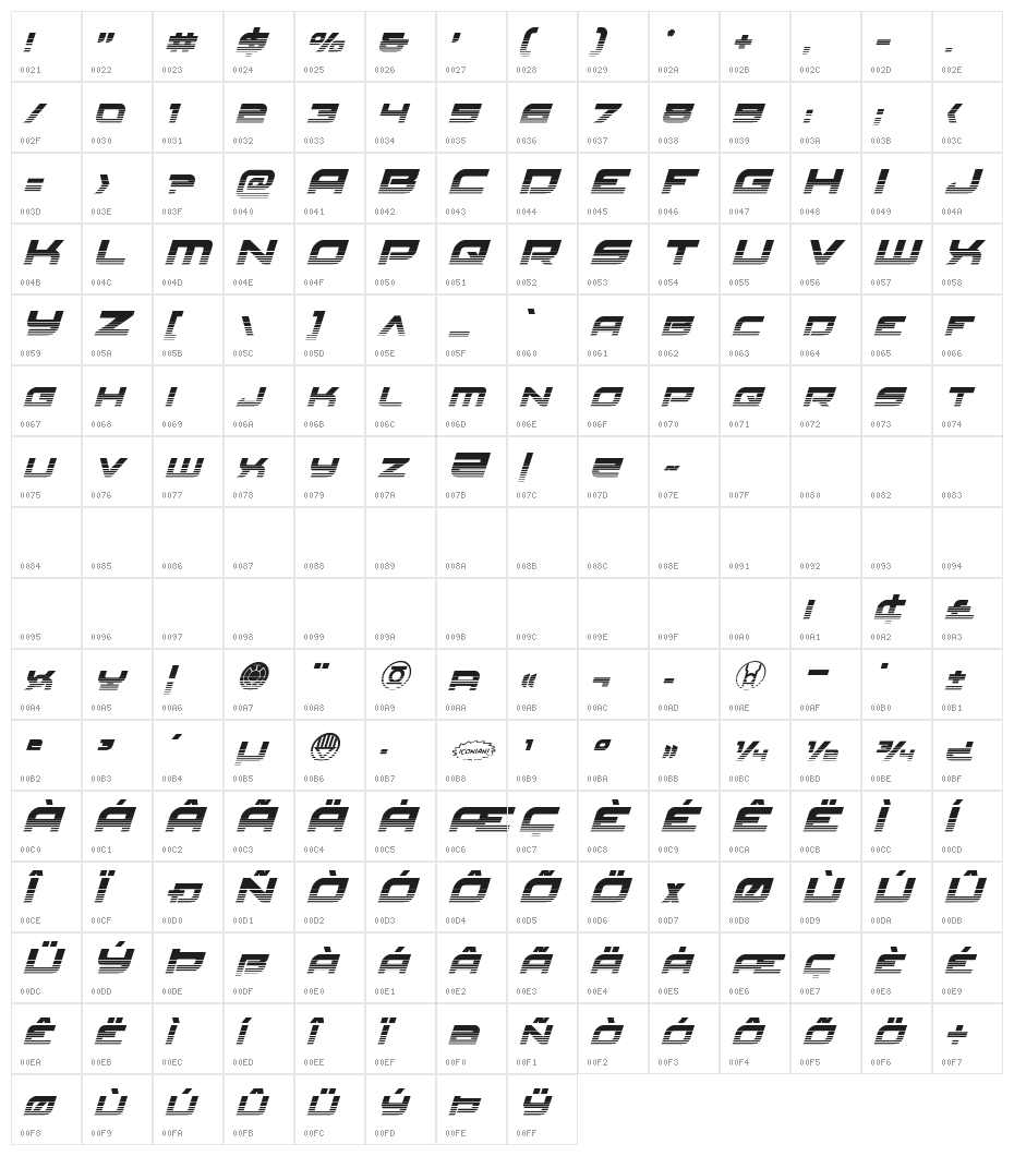Red Rocket Halftone Italic Character Map