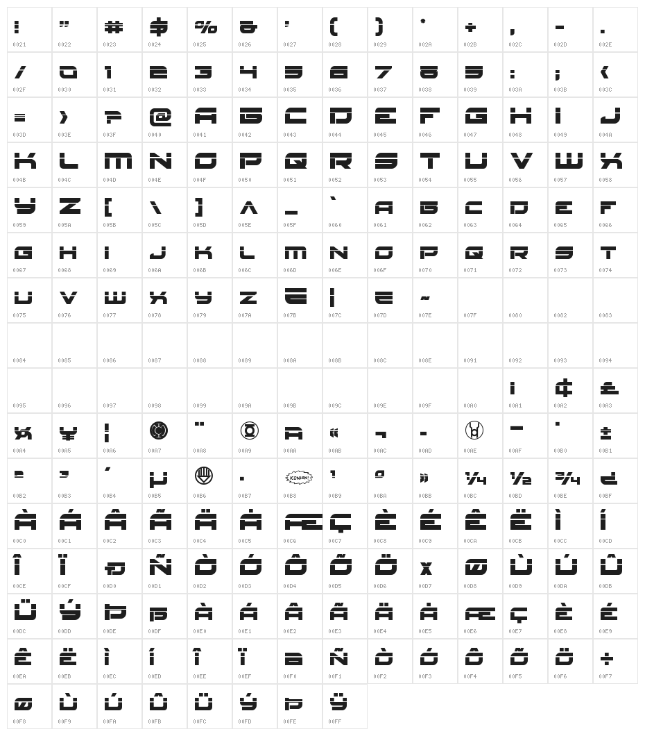 Red Rocket Laser Character Map