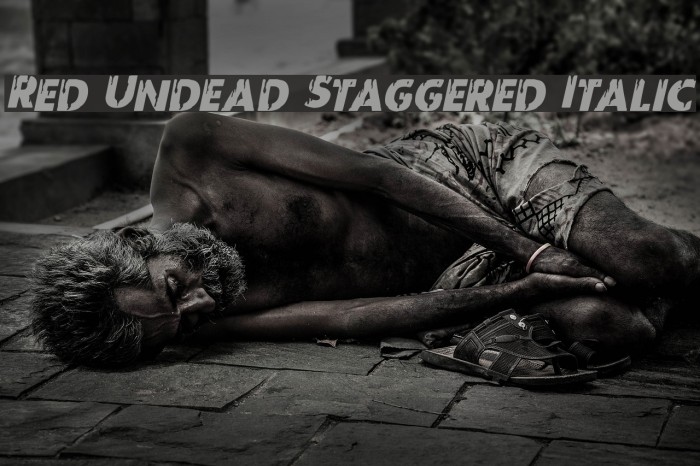 Red Undead Staggered Italic Font examples