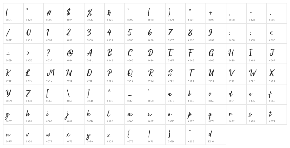 RedBrightDemo-Regular Character Map