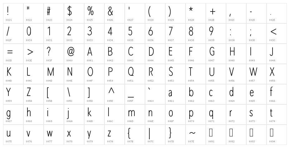 RedWood Thick Character Map