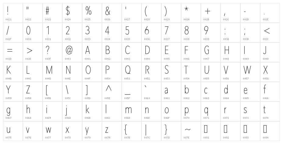 RedWood Character Map
