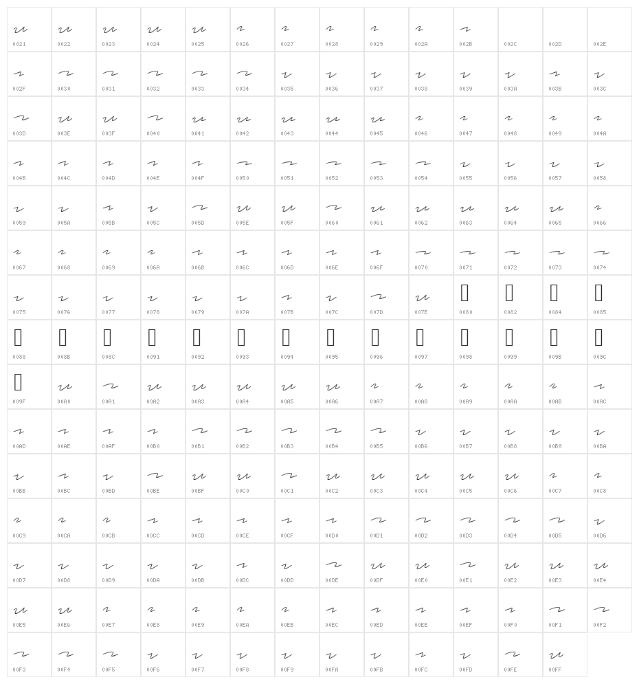 Redacted Script Light Character Map