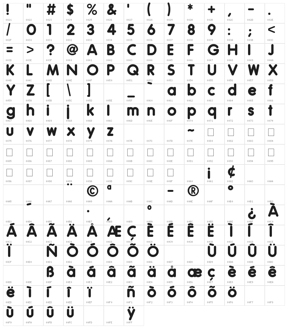 Rede Rounded F99 Character Map