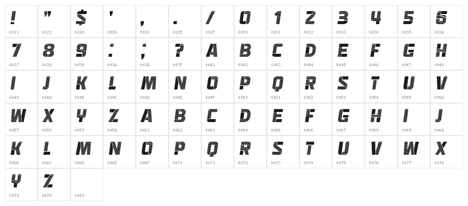 Redemption Italic Character Map