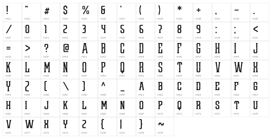 Redsniper Regular Character Map