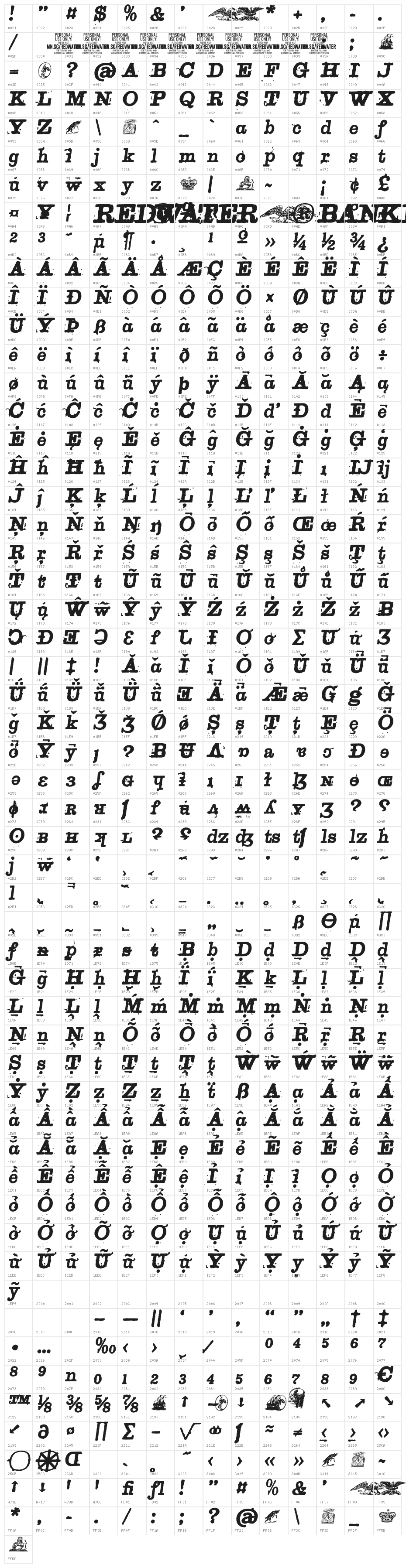 Redwater Banker PERSONAL USE Italic Character Map