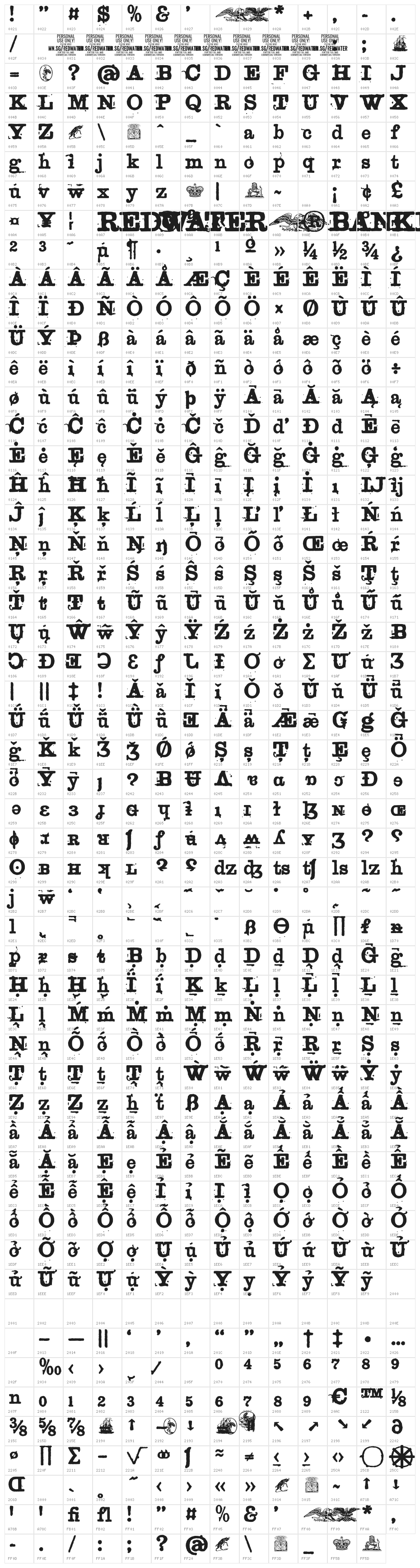 Redwater Banker PERSONAL USE Regular Character Map