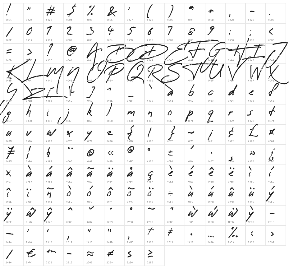 Reey Regular Character Map