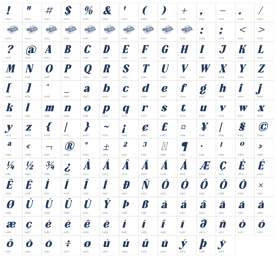Refales Blighan DEMO VERSION Italic Character Map