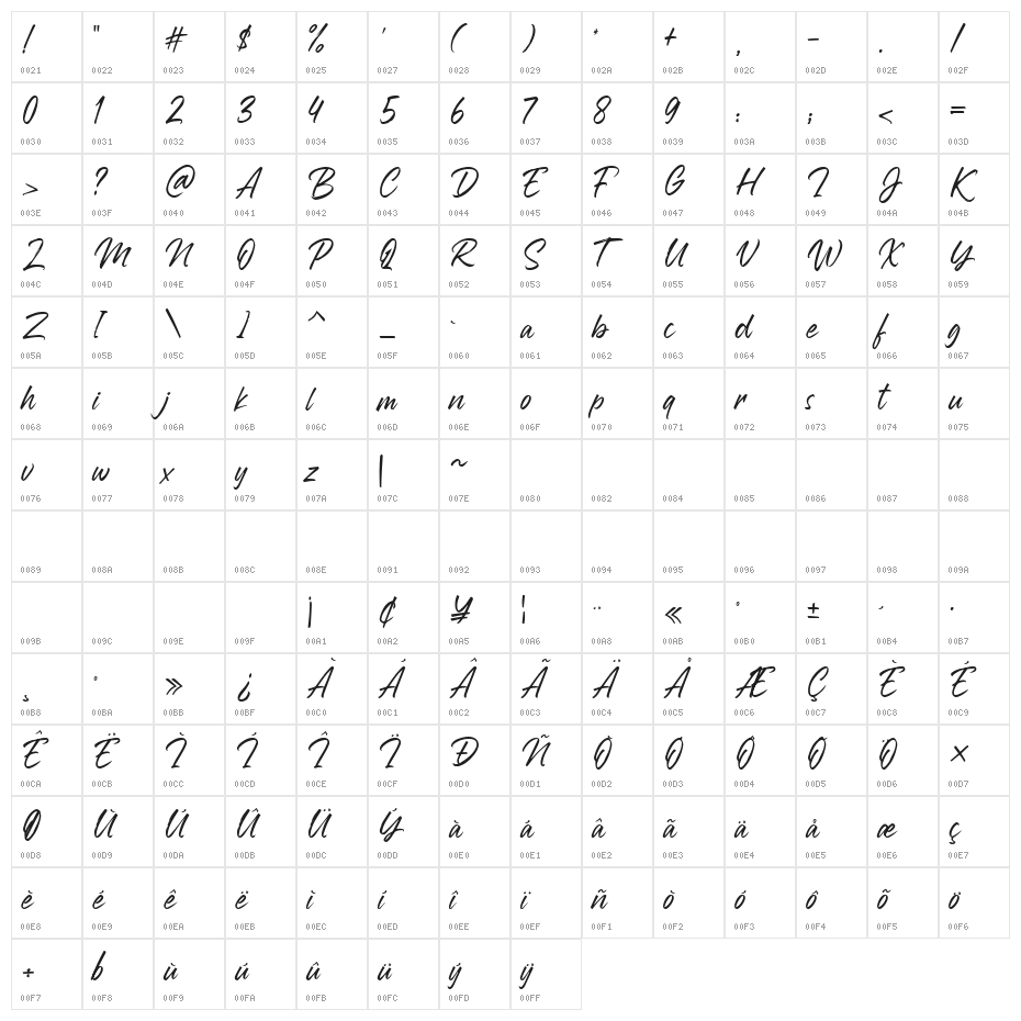Reflet des Ombres Character Map