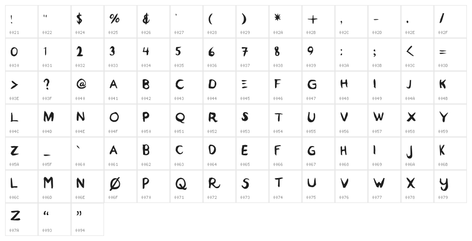 Refuge Medium Character Map