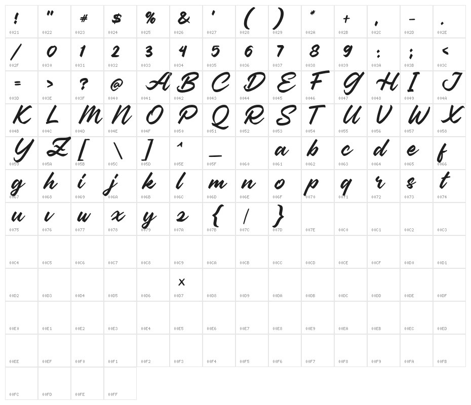 ReganDEMO-Regular Character Map