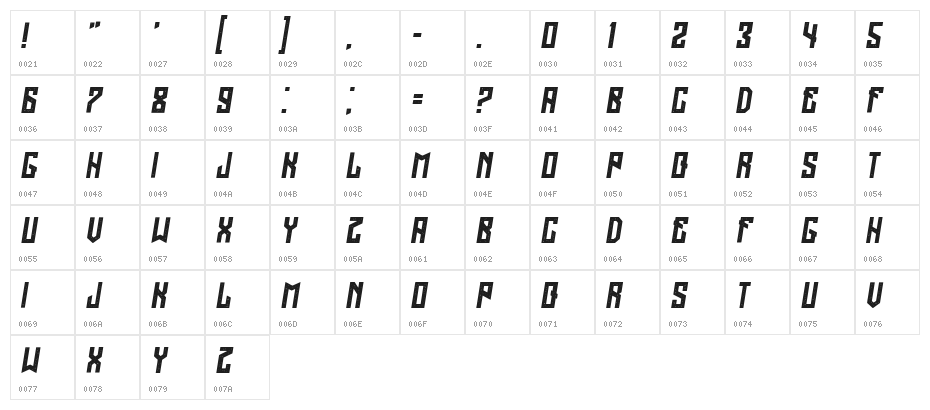 Regensburg Grunged Italic Character Map