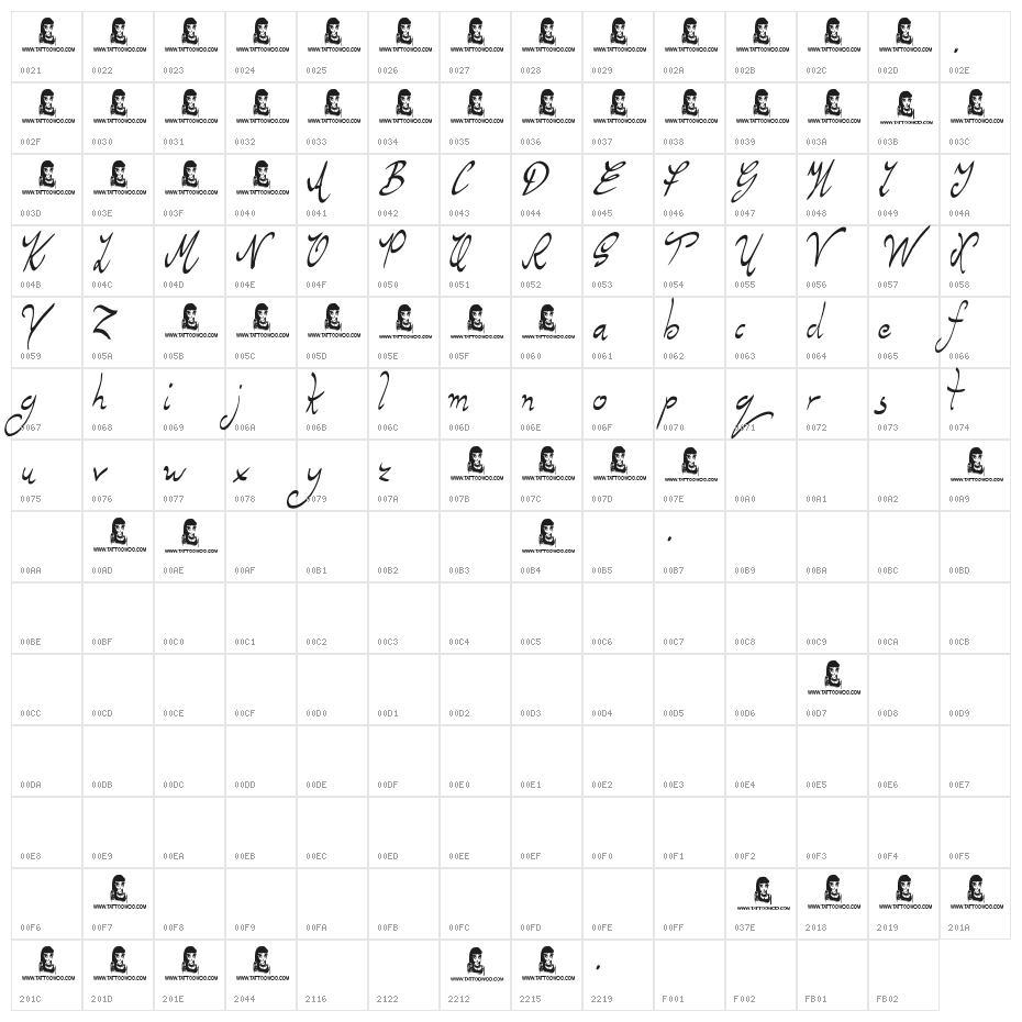 Regent Way Character Map