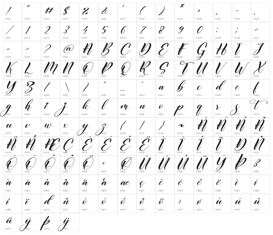 Regista Italic Character Map