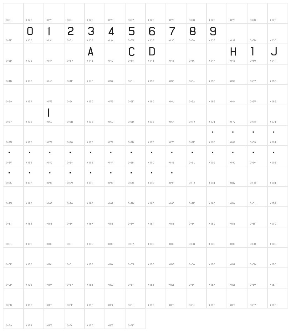 Registration Number JAL L.ttf Character Map