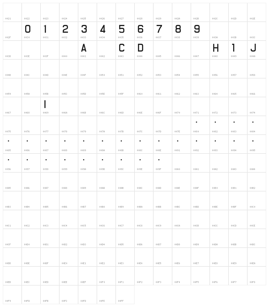 Registration Number JAL.ttf Character Map