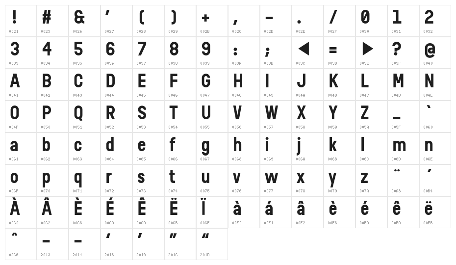 Reglo Bold Character Map