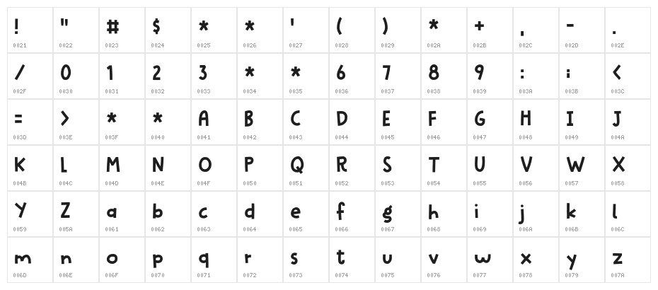 Regulaire DEMO Regular Character Map
