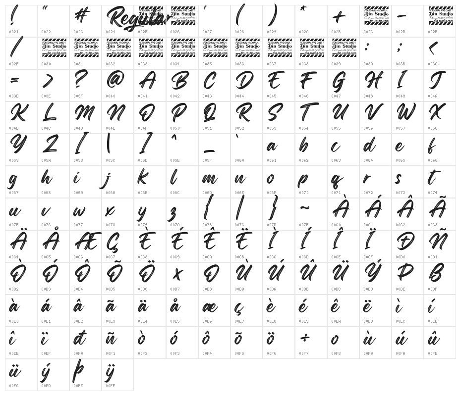 RegularBrush Character Map