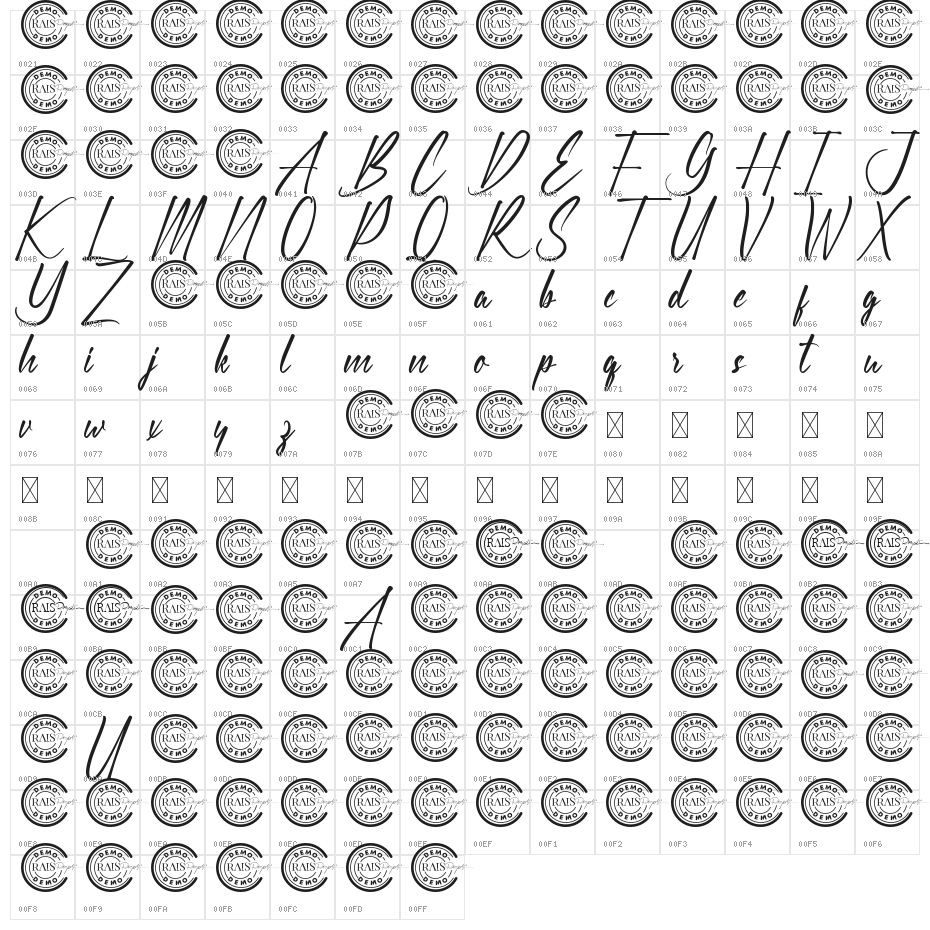 Reiley Demo Character Map