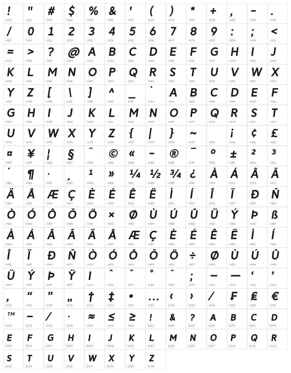 Reitam-Italic Character Map