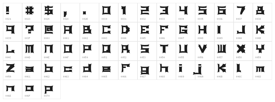Relapse BRK Character Map
