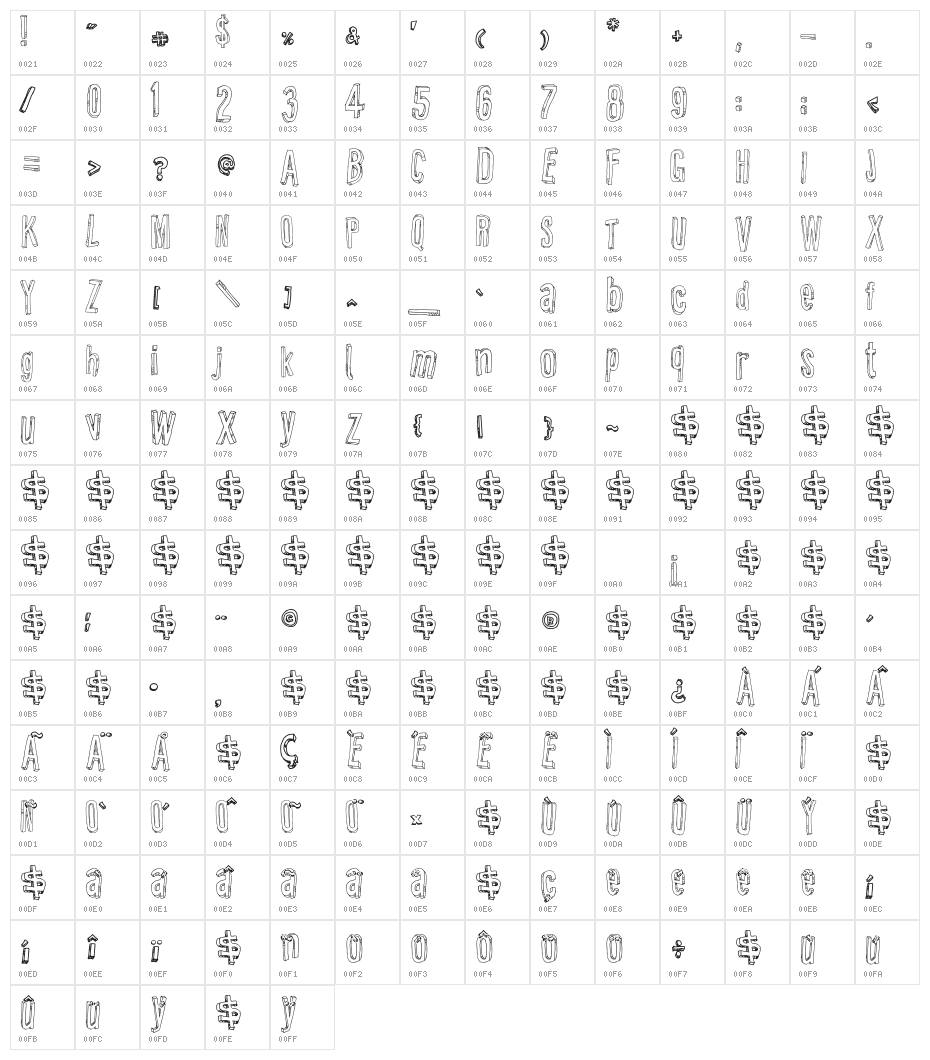 Relief BD Character Map