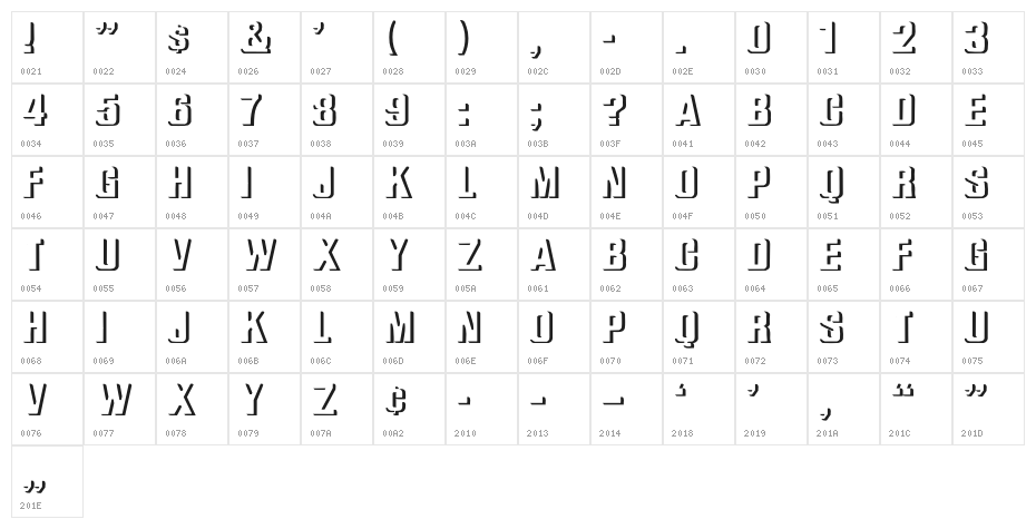 Relief Grotesk Bold Character Map