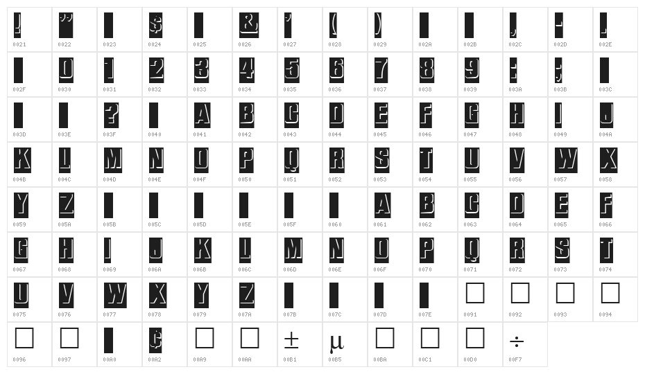 Relief Reverse Character Map