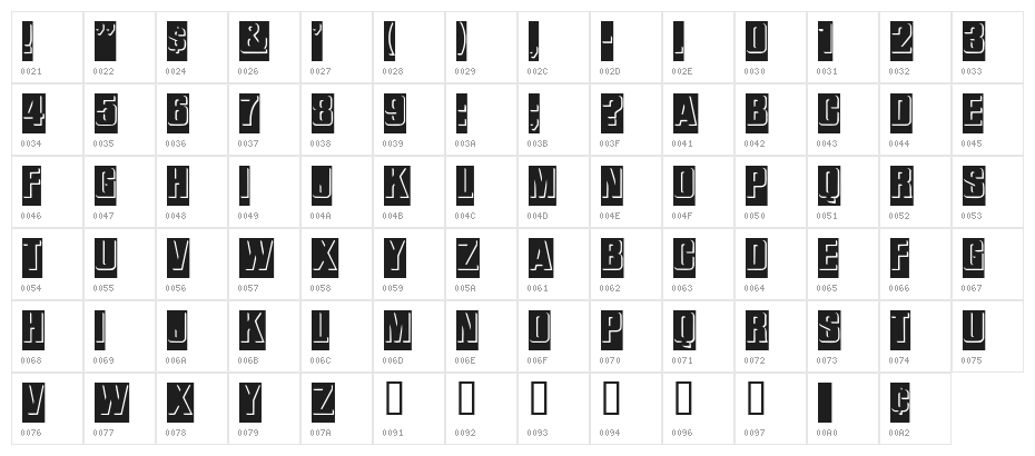 ReliefInReverse Character Map