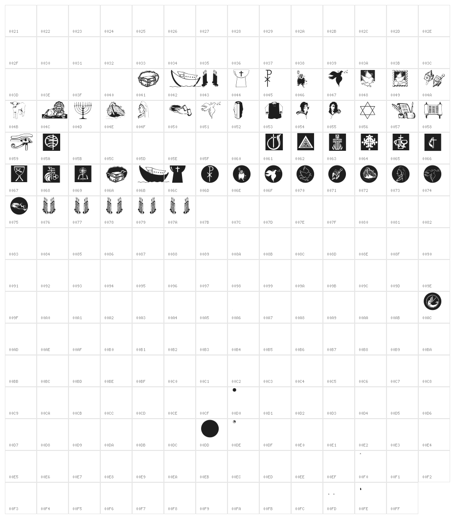 ReligSymbols Character Map