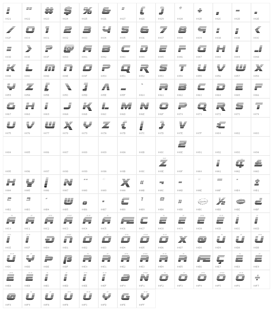 Renegado Gradient Italic Character Map