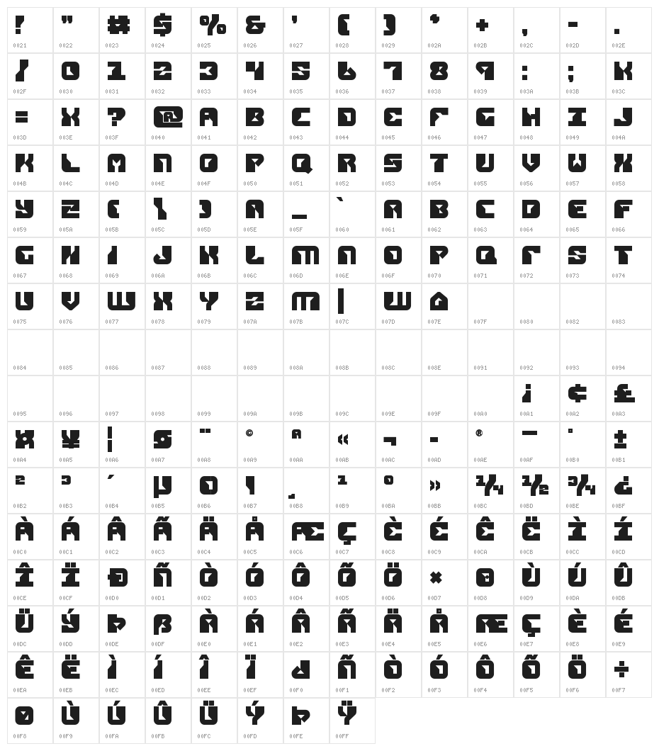 Replicant Bold Character Map