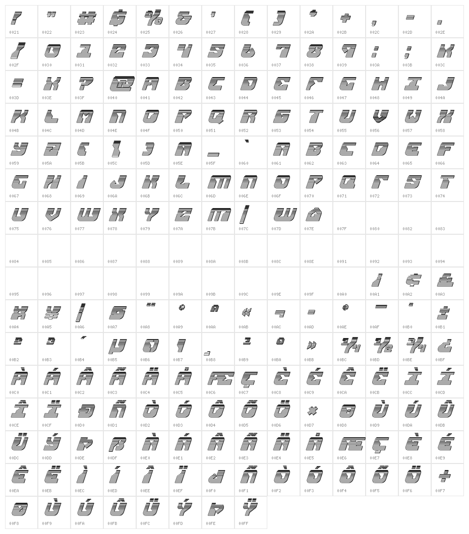 Replicant Chrome Italic Character Map
