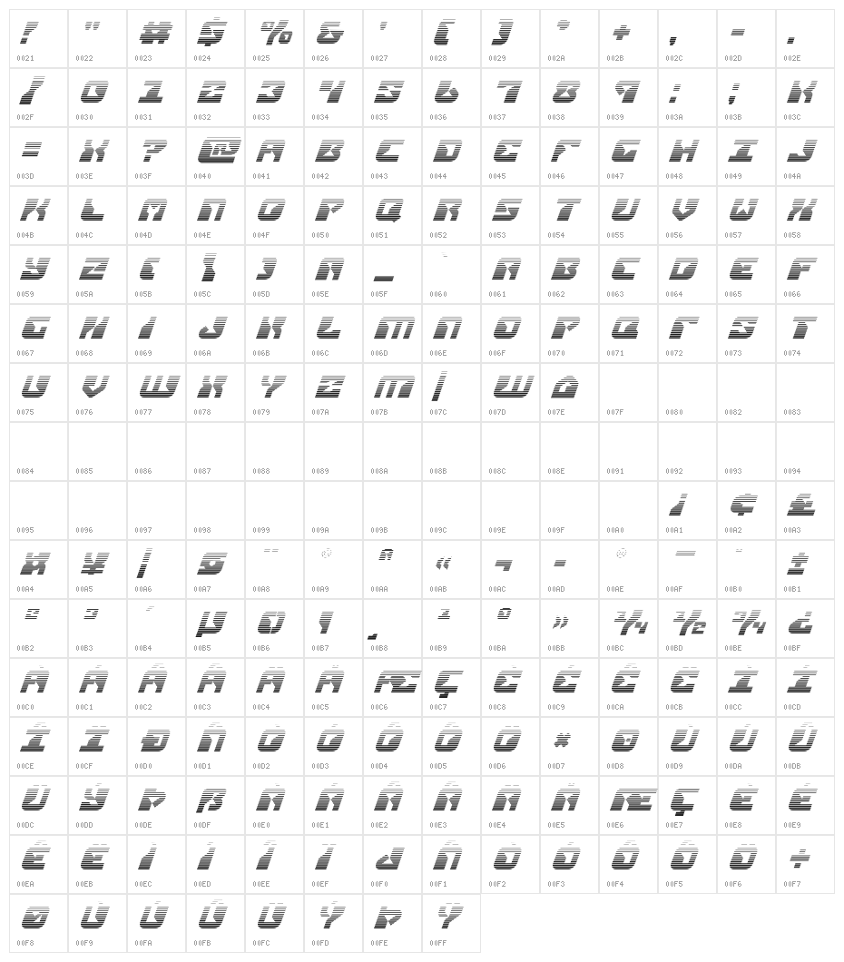 Replicant Gradient Italic Character Map