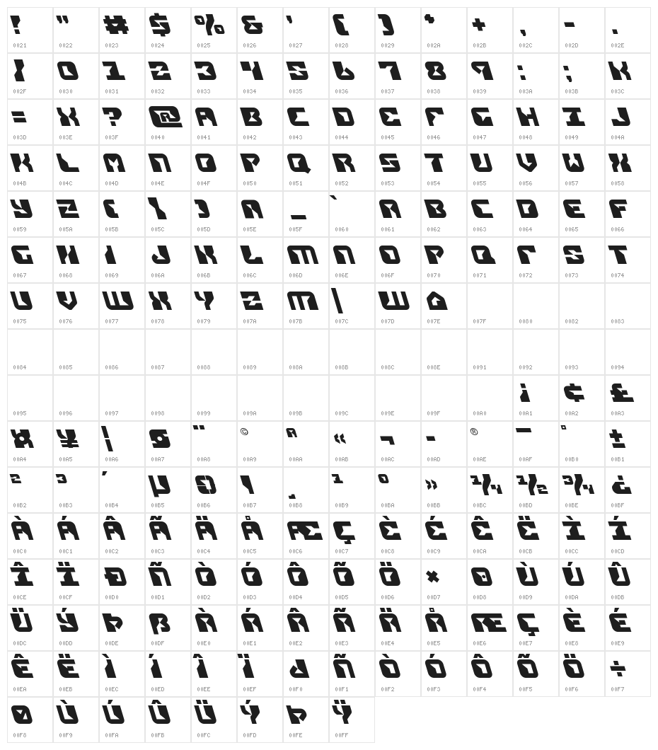Replicant Leftalic Character Map