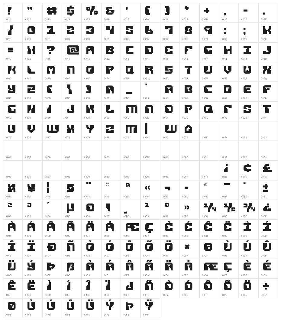 Replicant Title Character Map