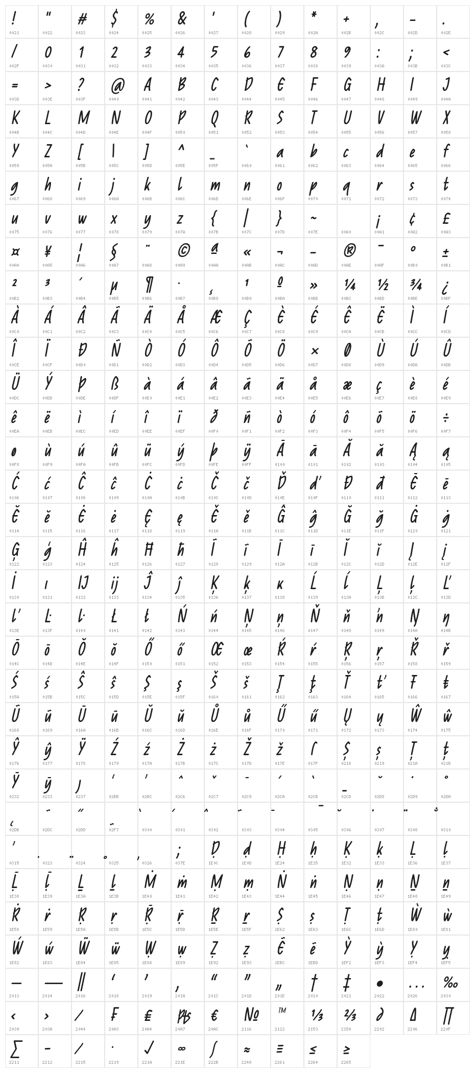 Reprineato Italic Character Map