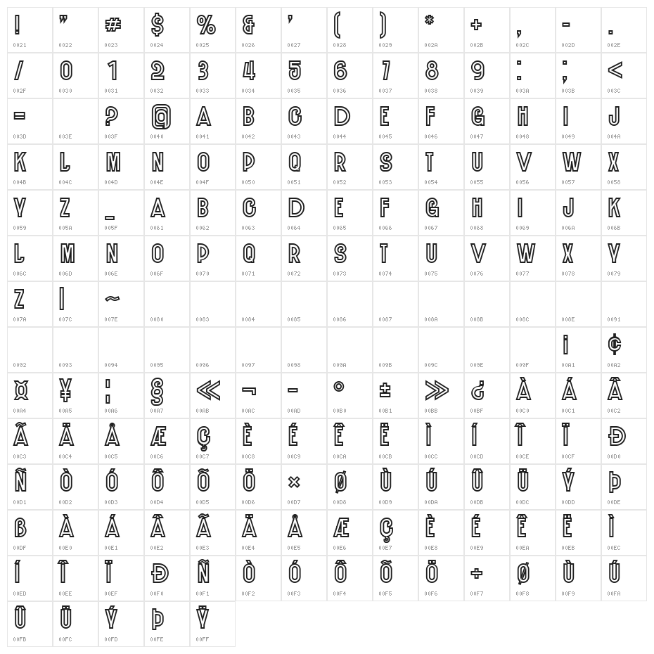 Republica Outline Regular Character Map