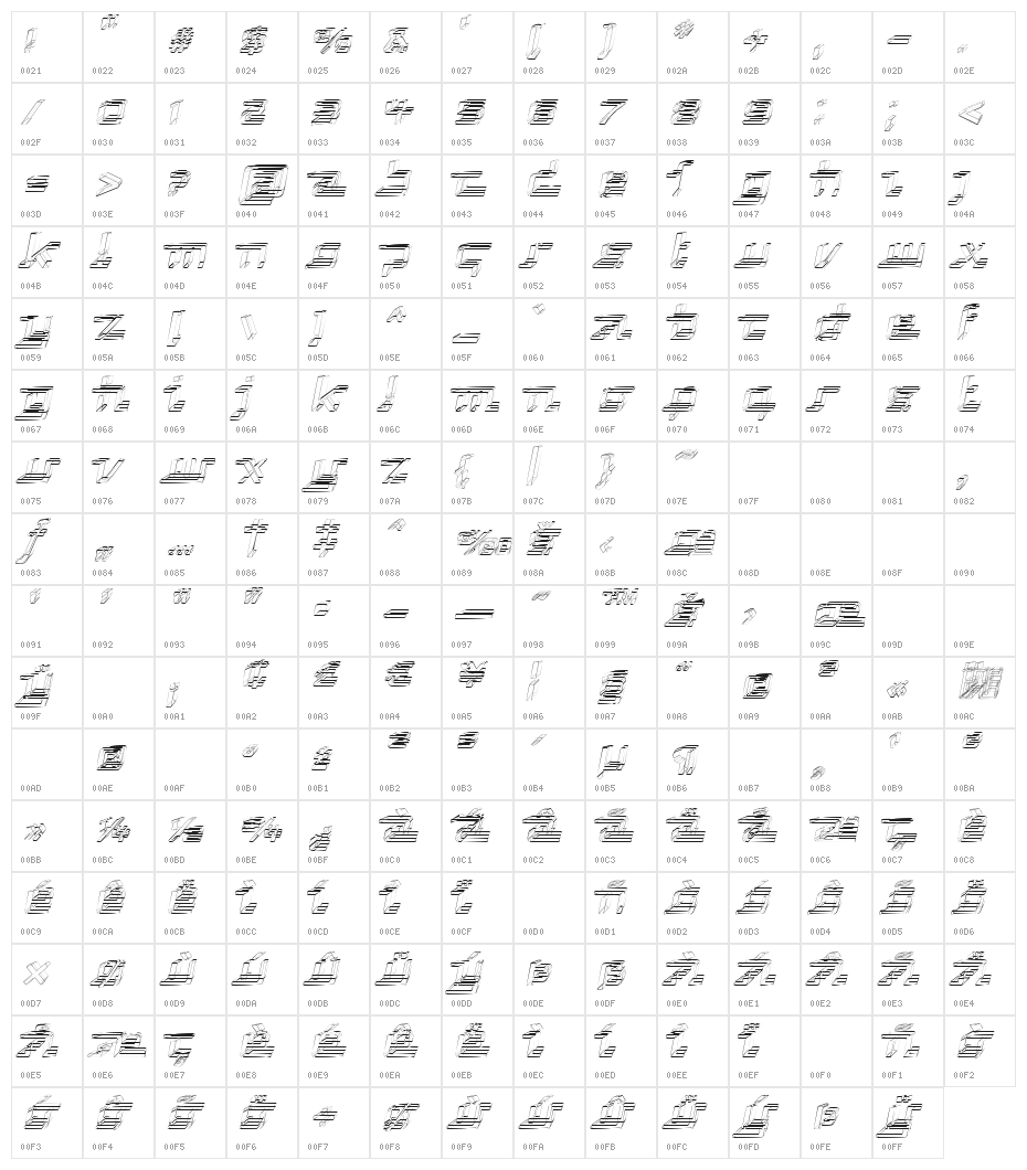 Republika V - Sktech Italic Character Map